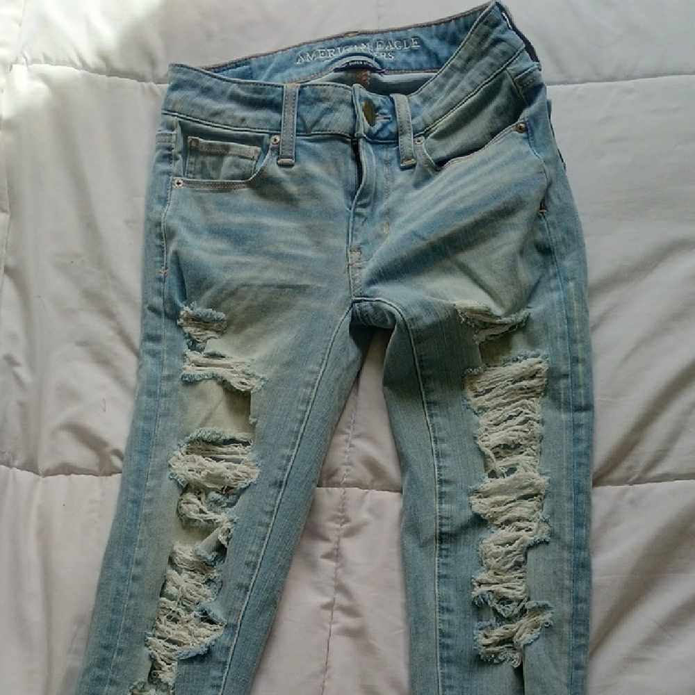 American Eagle Outfitters Blue Skinny Jeans Modern Distressed